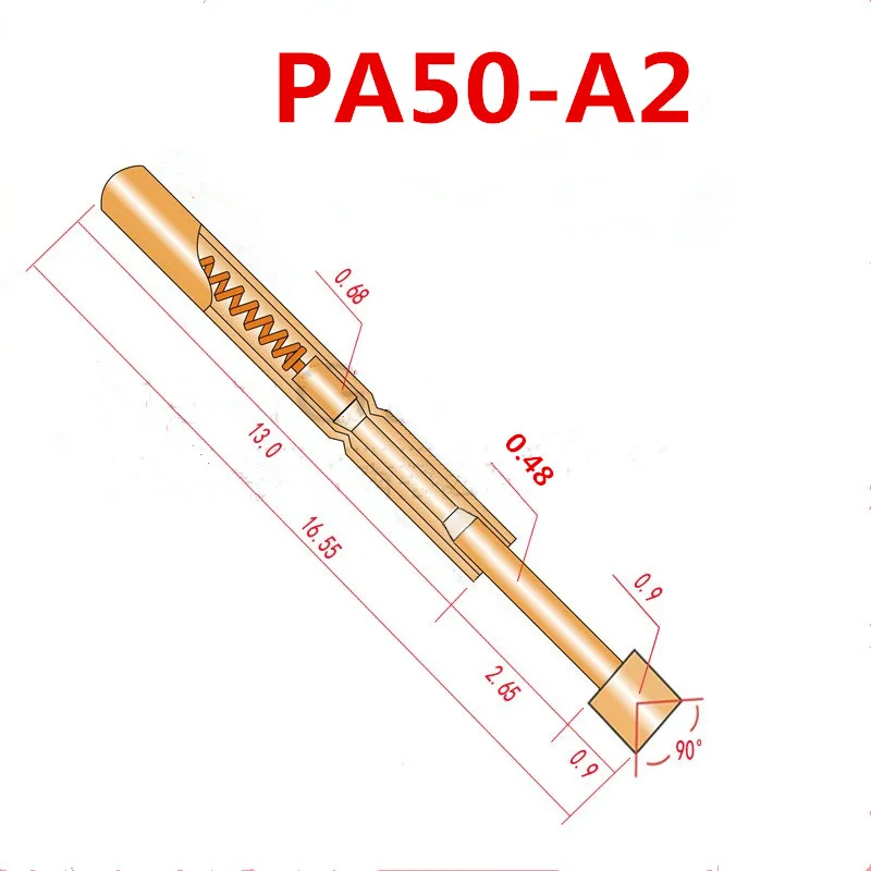 100PCS/Pack PA50-A2 Cup Head Gold Plated Test Pin Tube 0.68mm Long 16.55mm PCB Probe