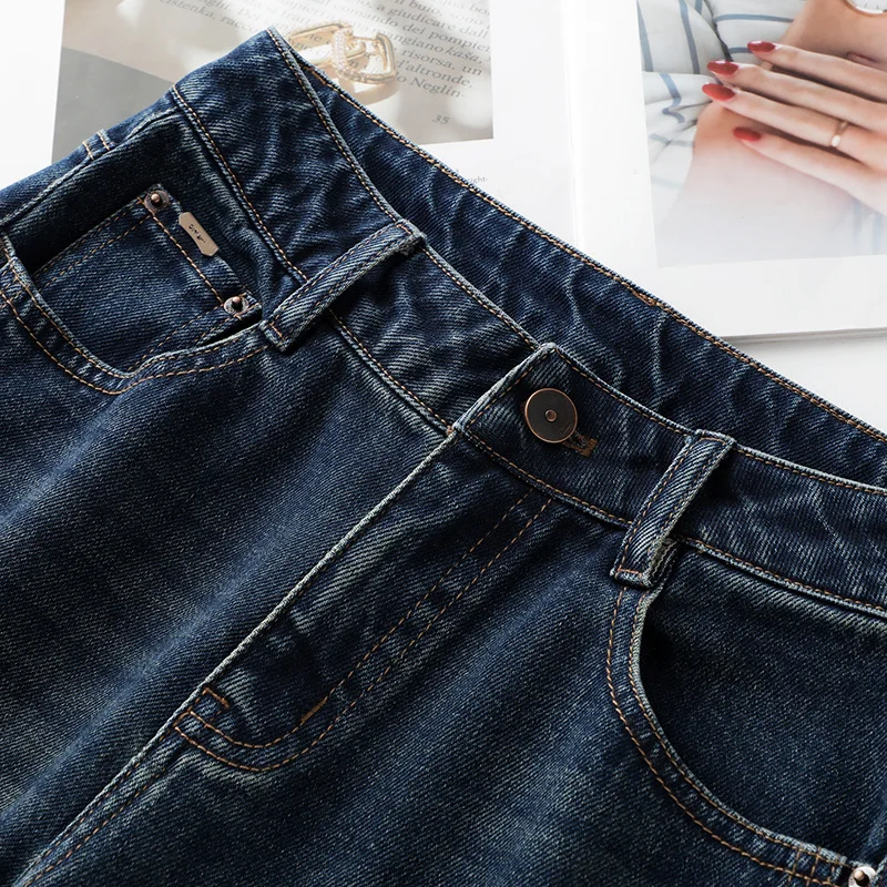 أزياء الأزرق واسعة الساق الجينز الخريف الأمريكية الرجعية عالية الخصر التخسيس فضفاض السراويل المستقيمة السراويل الطويلة