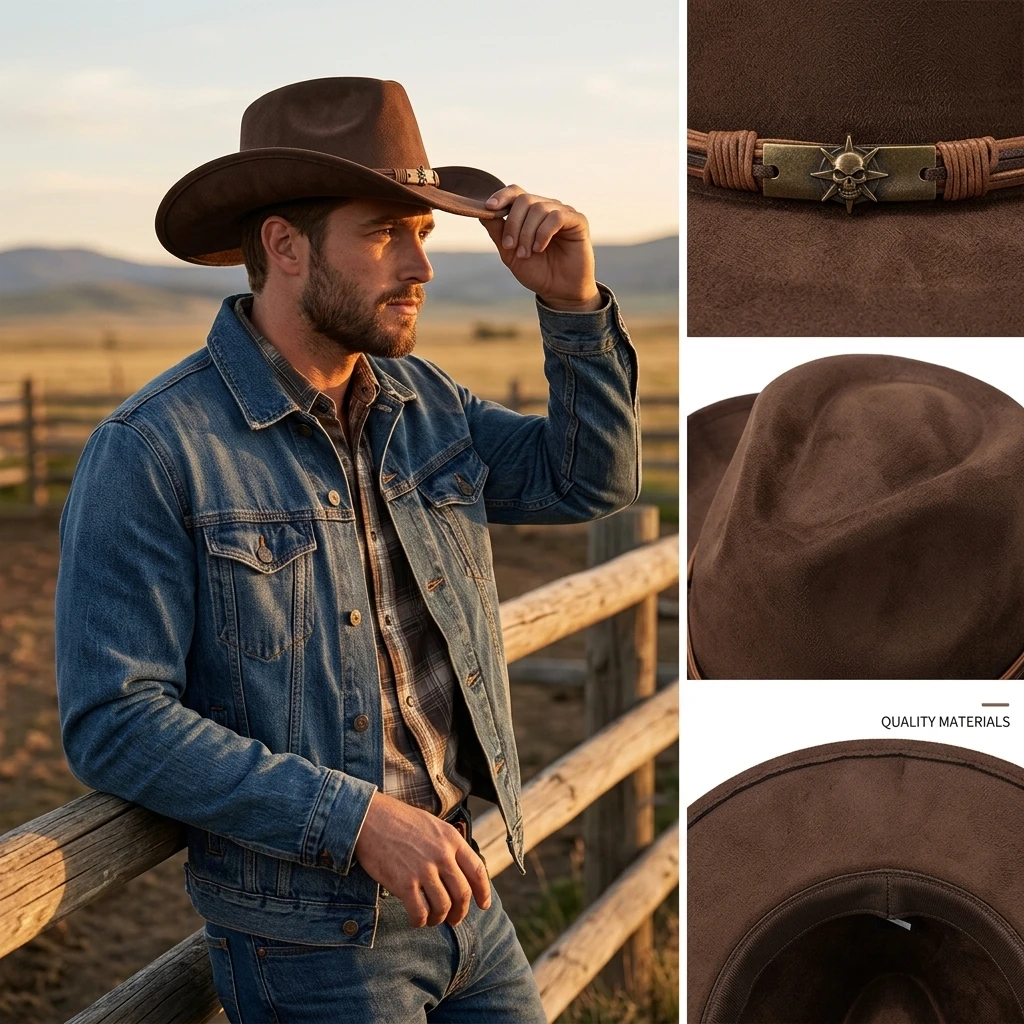 Suede Western Cowboy Hat For Men Women Vintage Rolled Brim Felt Jazz Hats Outdoor Travel Knight Hats