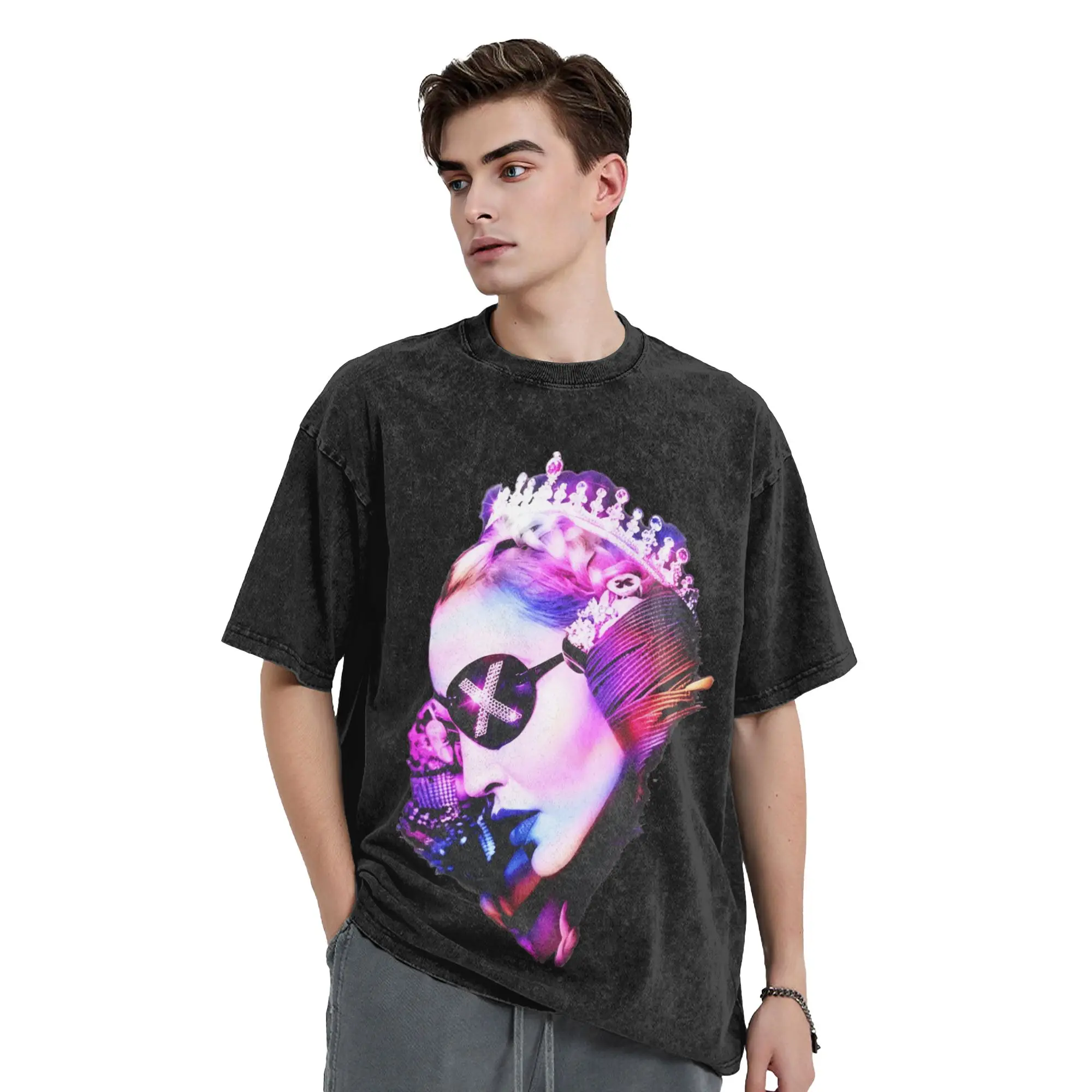 M-Madonna Confessions II Tour Washed T Shirts Streetwear Vintage T-Shirts  Tees for Men Women 100% Cotton Harajuku