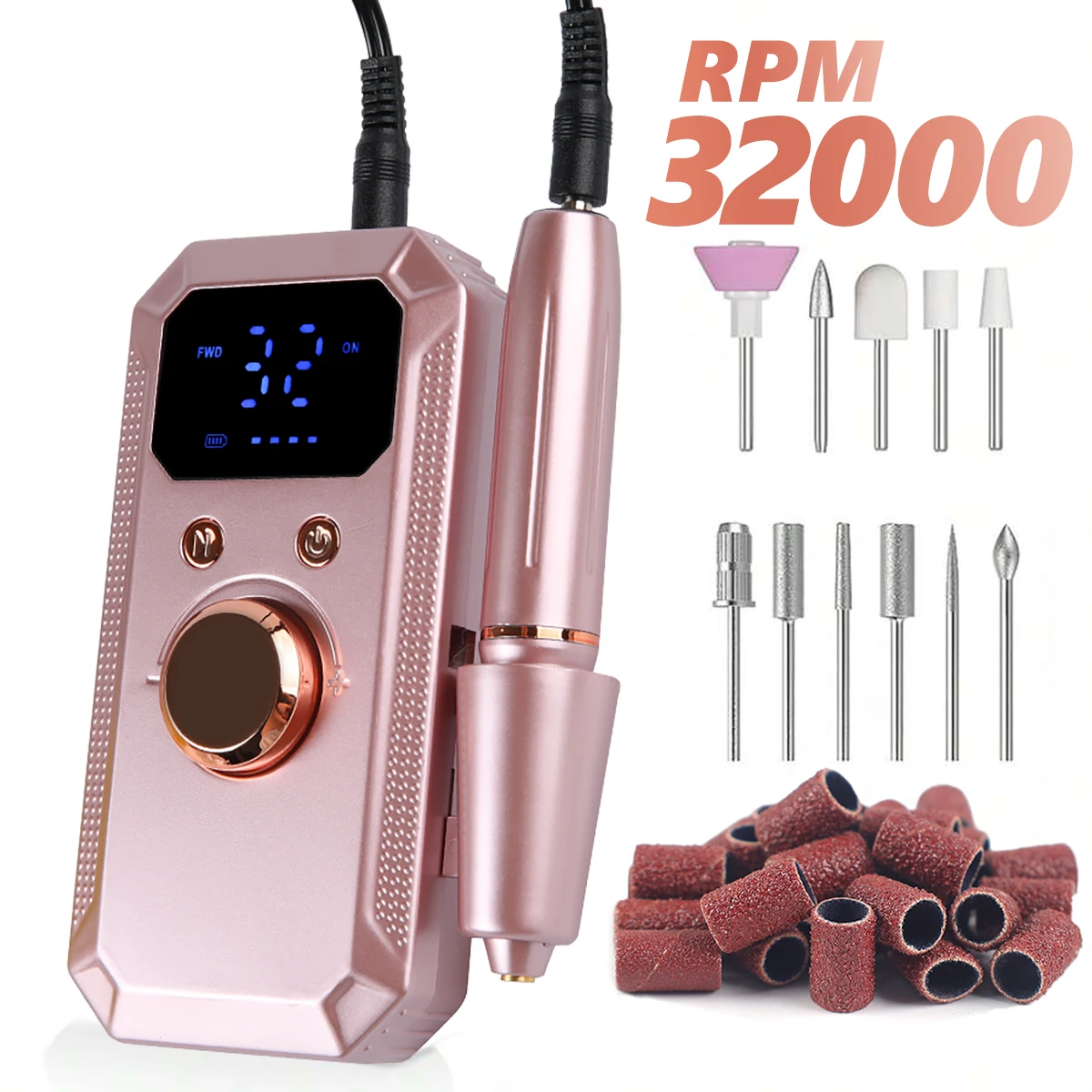 

Набор электрических шлифовальных машин для ногтей с USB-зарядкой — 32, регулируемые настройки, портативный полировщик для ногтей и инструмент для педикюра