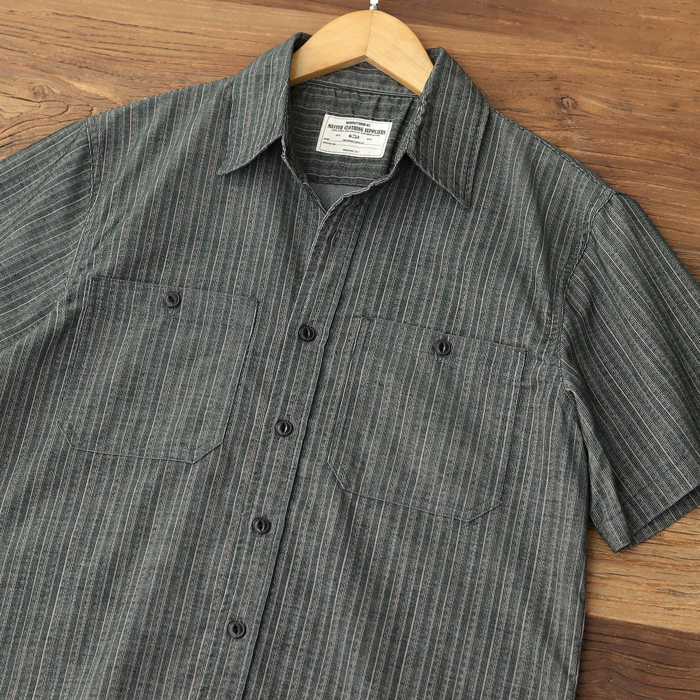 Summer vertical striped short-sleeved shirt men's American retro rice loose pocket workwear casual shirt