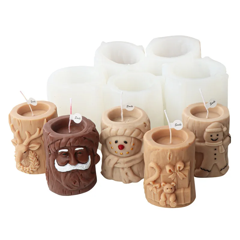 3d Weihnachts stumpf Kerze Silikon form DIY Schneemann und Elch Muster Zylinder Gips Kerzenhalter machen Geschenk Weihnachts dekor