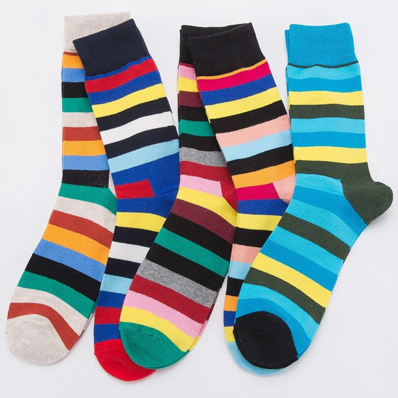 2 Pairs Large Size Socks Man Cotton Striped Stripe Patchwork Colorful Business Fashions Sweat-Absorbing Happy Socks Running