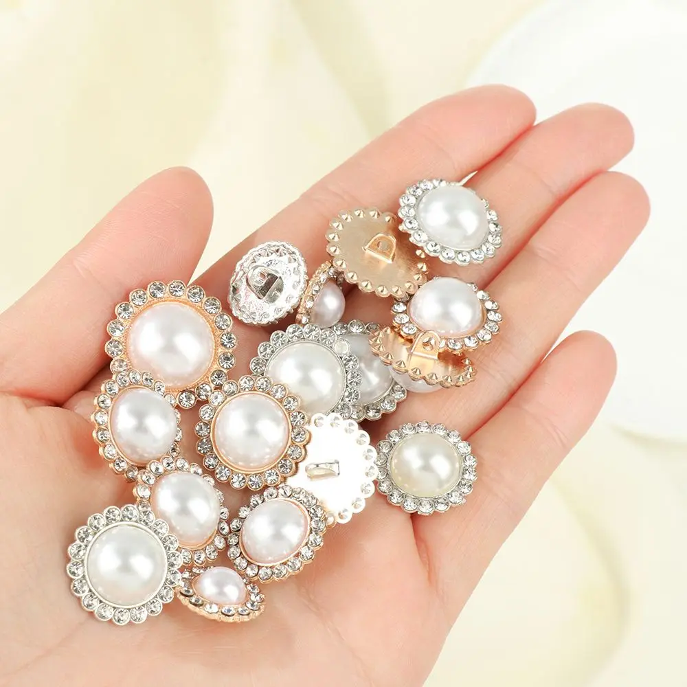 10Pcs Handmade DIY Needlework Pearl Clothing Buttons Shirt Buttons Shiny Rhinestone Sewing Accessories