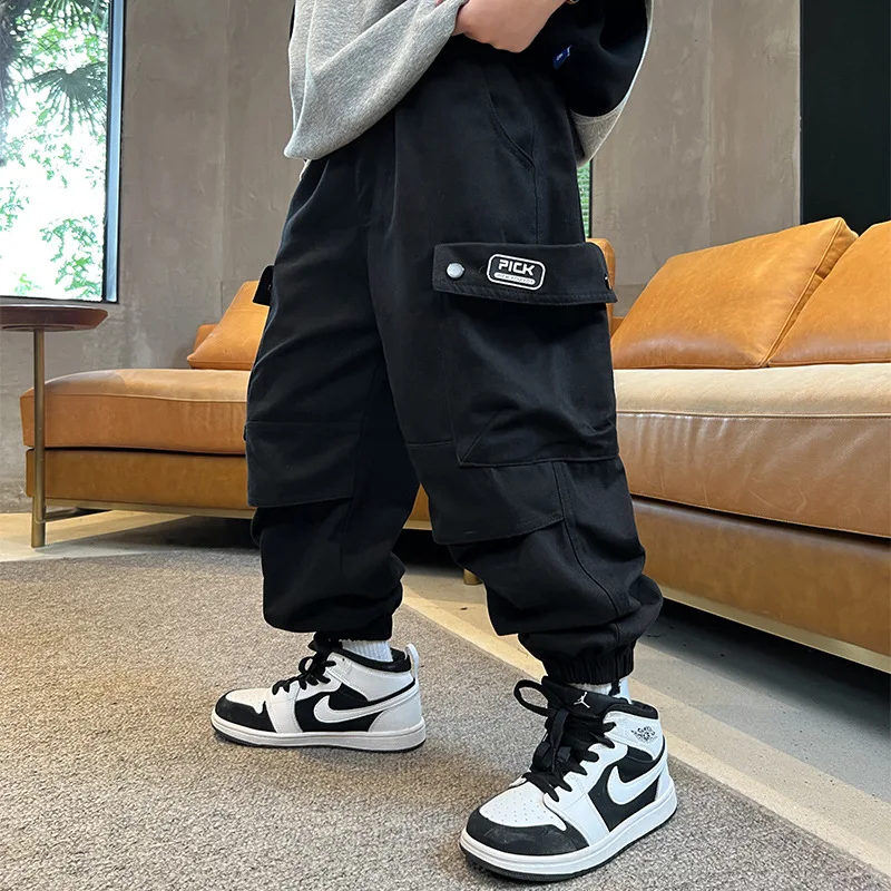 Teenage Boys Cargo Pants Solid Color Boy Pants Casual Style Children Pants Boy Spring Autumn Clothes For Kids 6 8 10 12 14Year