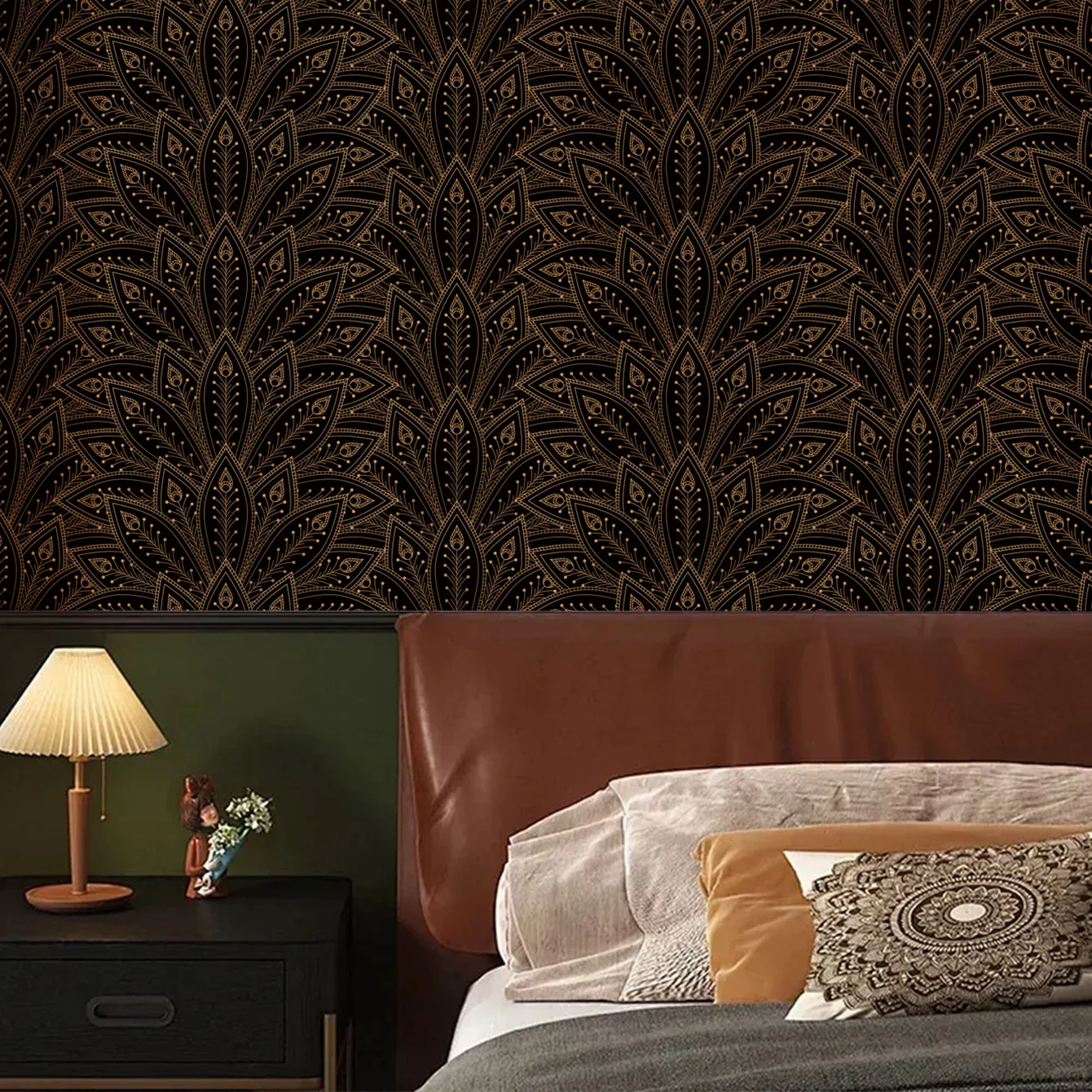 Black Gold Peel and Stick Wallpaper Home Art Decor Dark Floral Wallpaper for Bathroom Waterproof Contact Paper