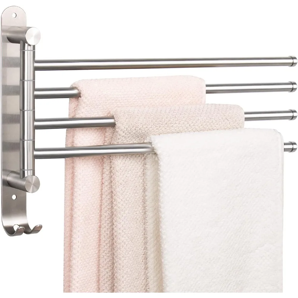 

Swivel towel rail, thickened stainless steel 4-arm towel rail, space-saving wall-mounted towel rack with hook
