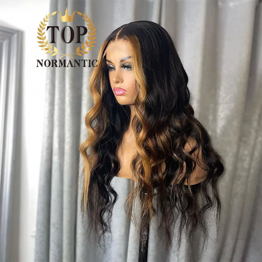 Topnormantic Highlight Color 13x4 Tranparent Lace Wig with Middle Part Peruvian Hair 4x4 Closure Wig for Woman