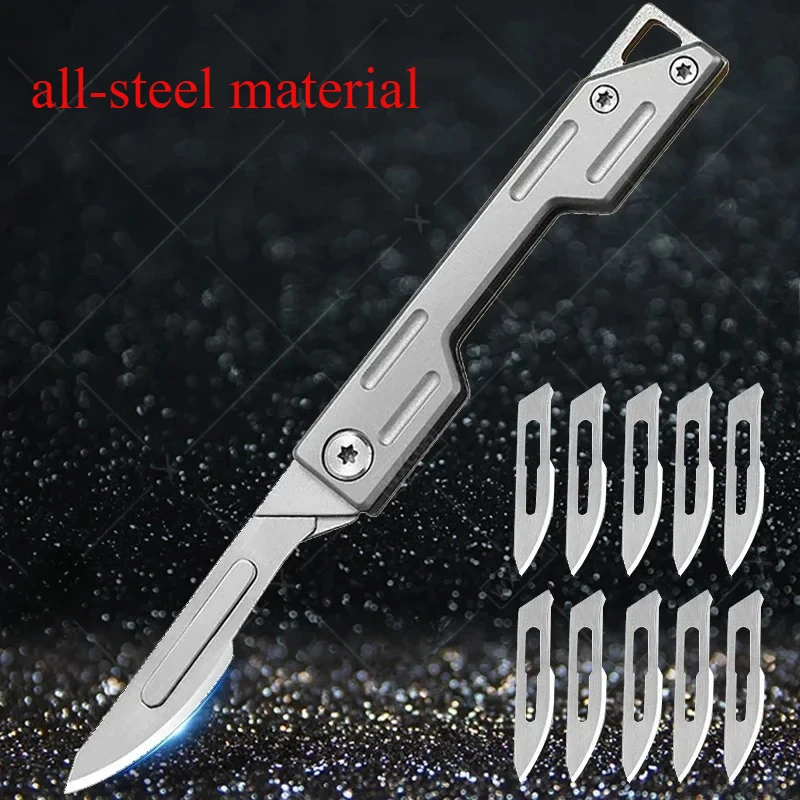 Mini Portable Pocket Folding Knife with Replaceable Blade, Stainless Steel Material, Outdoor Travel Camping Cutting Tool