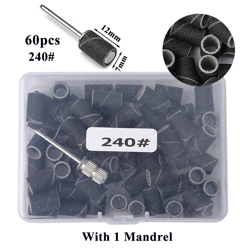 60 قطعة/صندوق مسمار الرملي العصابات مجموعة مع 1 قطعة مغزل ل آلة أظافر الكهربائية مسمار الحفر طحن بت الملفات باديكير أداة #4