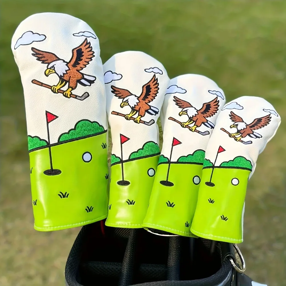 1pc/4pcs Golf Club Head Cover with Eagle Pattern Design, Suitable for Most Standard Club Heads - Golf Accessory Club Protector