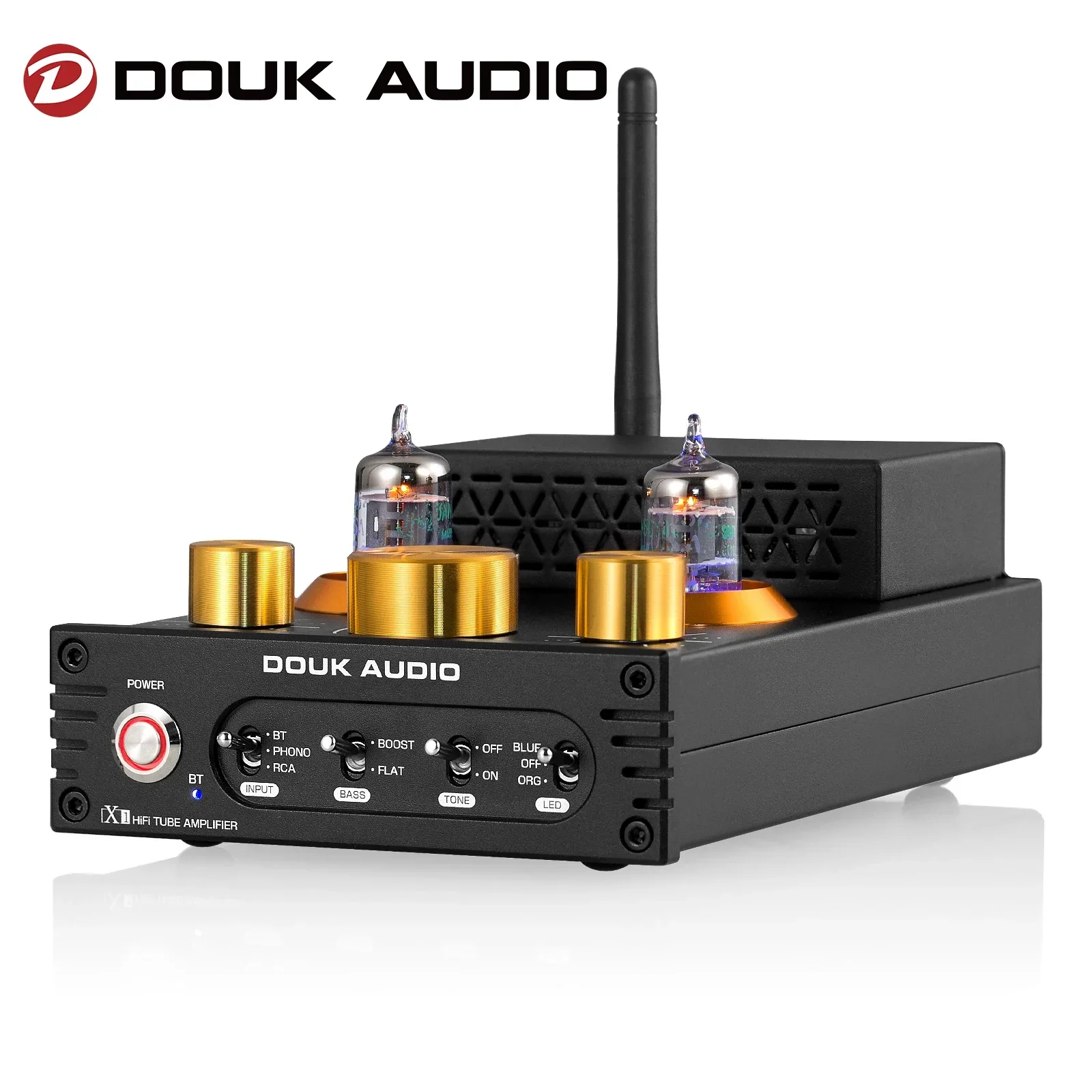 Douk Audio X1 HiFi GE5654 Vacuum Tube Amplifier Bluetooth 5.0 Receiver MM Phono Amp for Home Turntables Power Amp APTX-HD 160W*2