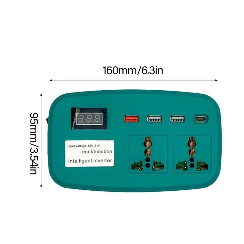 Inverter batteria da 100 W USB e Type C Convertitore potenza inverter intelligente 18V-21v 220 V con display voltmetro