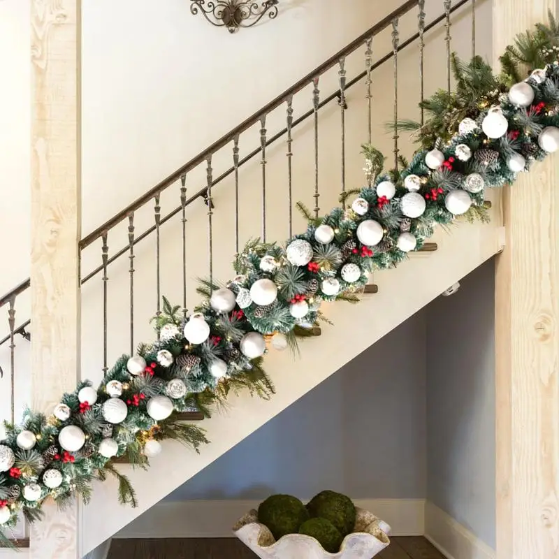 Christmas Garland With Lights 53-Inch Artificial Garland With 8 Changeable Lights Battery Operated Plug-In Tree Garland