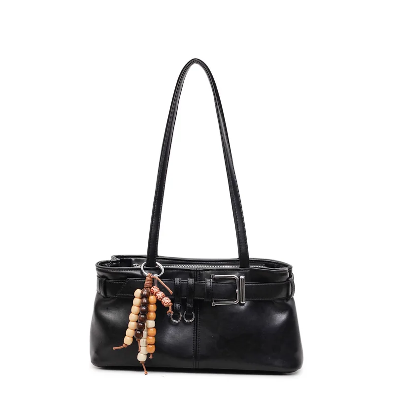 

Women's Retro Underarm Bag Large Capacity PU Leather Shoulder Bag with Bead Charm Lightweight & Versatile for School & Work
