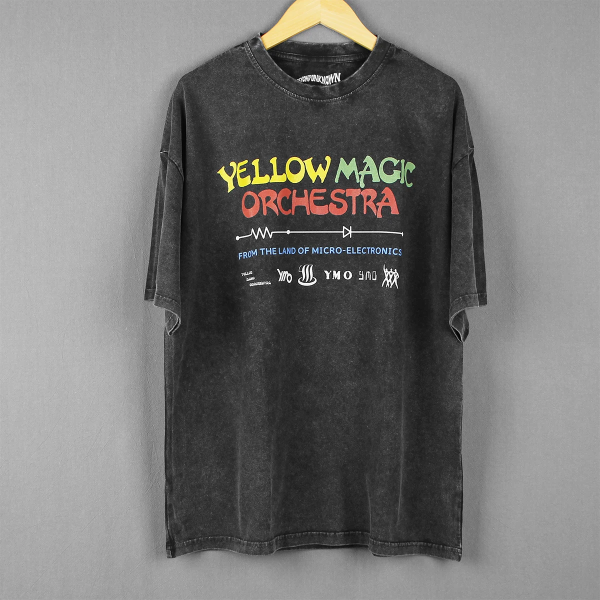 YMO T-Shirt Yellow Magic Orchestra Haruomi Hosono Ryuichi Sakamoto Yukihiro Takahashi Kraftwerk Washed Loose Drop Shoulder Tee