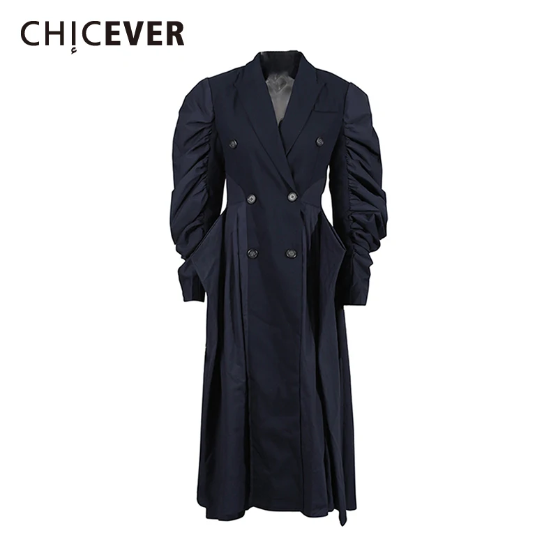 

CHICEVER Navy Spliced Double Breasted Jacket Female Lapel Long Sleeve Loose Irregular Women's Jackets Autumn Fashion New Style
