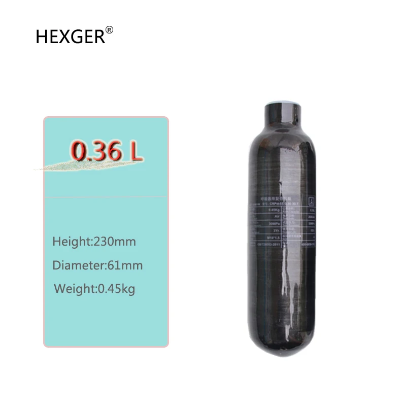 Imagem -04 - Hexger Cilindro de Fibra de Carbono Hpa Tanque de Mergulho Garrafa de Mergulho M18 1.5 4500psi 300bar 30mpa 0.36l 0.42l