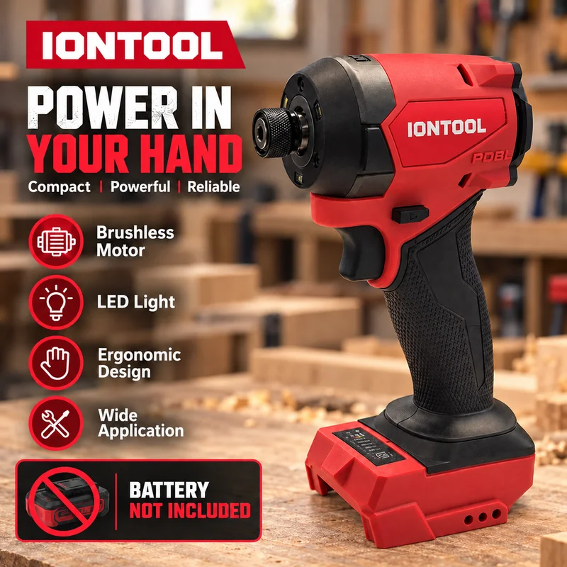 IONTOOL 750W Cordless Impact Driver 1/4 Inch Hex 450N Dual Speed Red Body for Metal Fastening and Cabinet Installation Bare Tool
