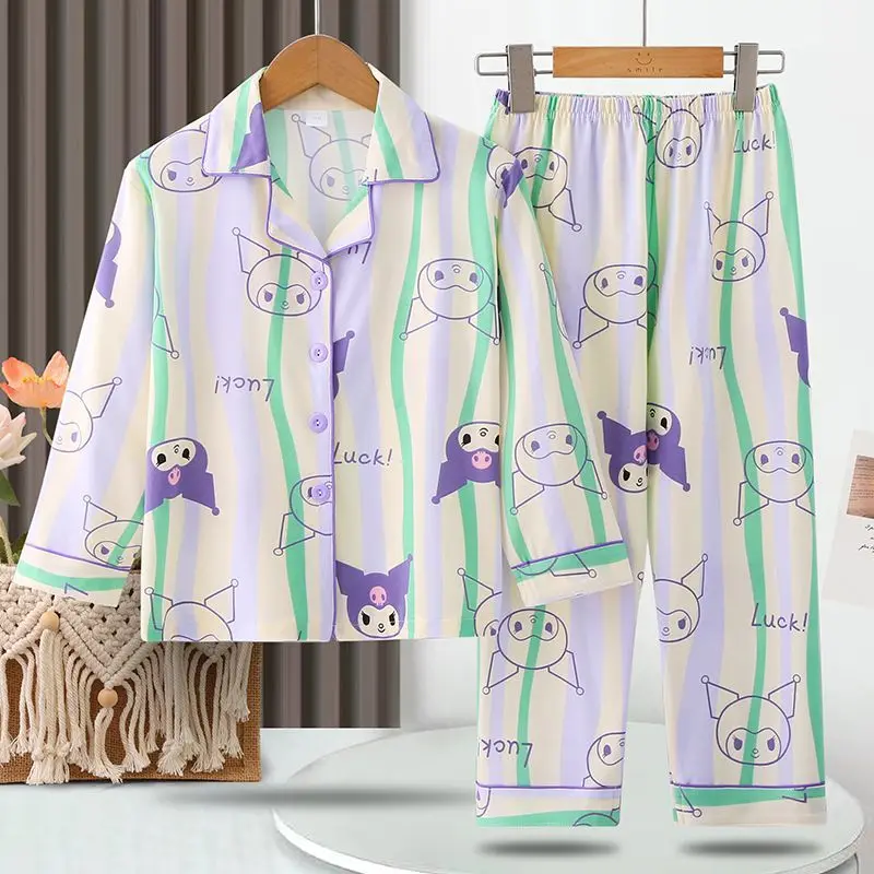 طقم بيجامة سانريو كورومي ماي ميلودي، طقم بيجامة إبداعي عالي الجمالي بطباعة رقمية للفتيات بأكمام طويلة يمكن ارتداؤه في الخارج