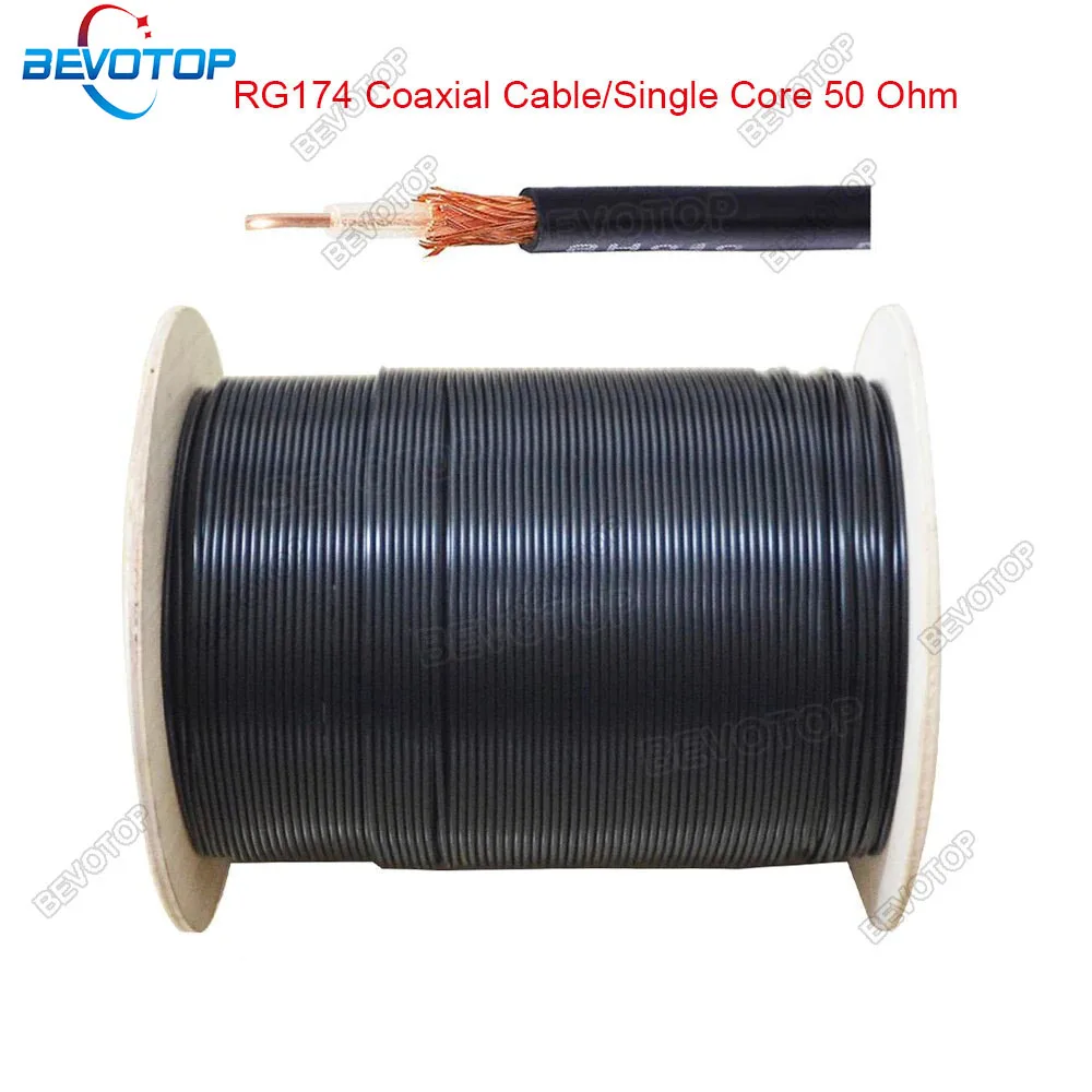 BEVOTOP RG174 Coaxial Cable 50 Ohm Low Loss Bare Copper Single Core High Quality Fast Shipping 1m~500m