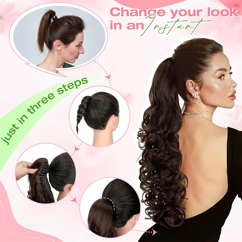Ponytail Extensions 30'' Claw Clip Ponytail Long Curly Wavy Pony Tails Hair Extensions Synthetic Horse Tail Hairpiece for Women image 5