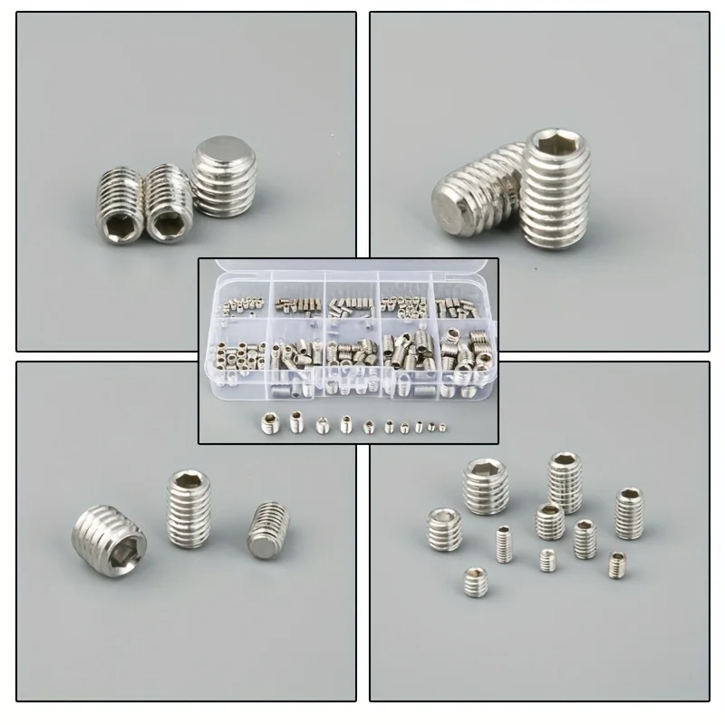 [100/200pcs 304 Stainless Steel Screw Set] Stainless Steel Screw Set, M2.5-M4 Sizes, Silvery Hex Head Allen Flat Head Anchor Bol