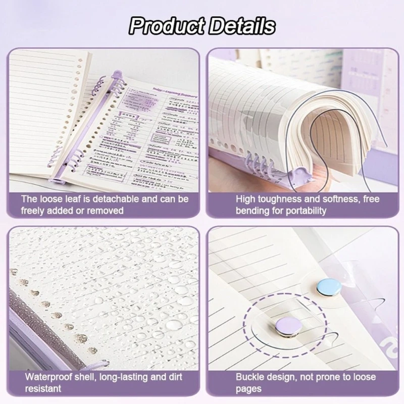  Lined A 5 Writing Notebook Notepad with Loose-Leaf Rings Binding, Clear Cover and Portable Format for School and Office Use