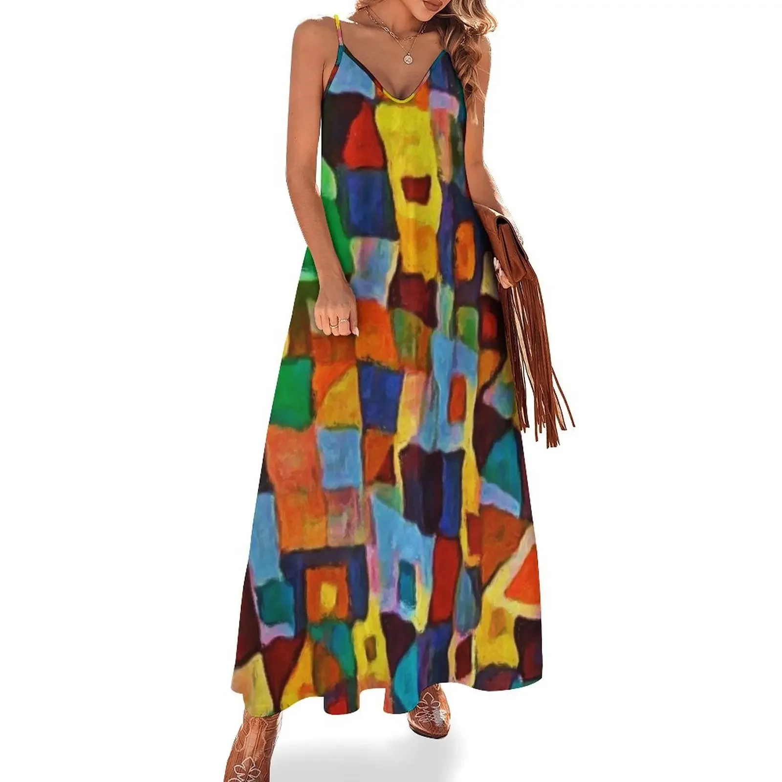 

Painterly Abstract Patchwork Sleeveless Dress Dresses for wedding party beach outfits for women