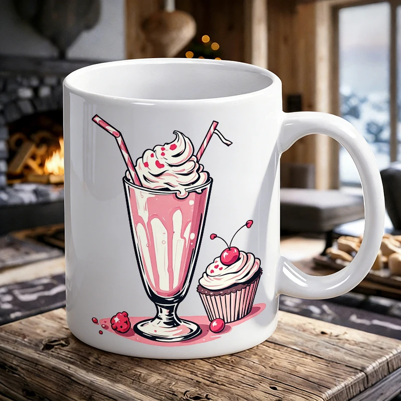 

Vintage-Inspired Key Button Print with Cherry Dessert and Polka Dots Mug Coffee Cup Ceramic Cup with Mother's Day print