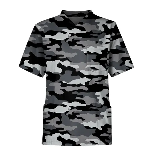 Uniformes de enfermera con estampado de camuflaje para hombre, Tops de manga corta con cuello en V, blusa con bolsillo de trabajo, ropa para hombre, camisetas de uniforme