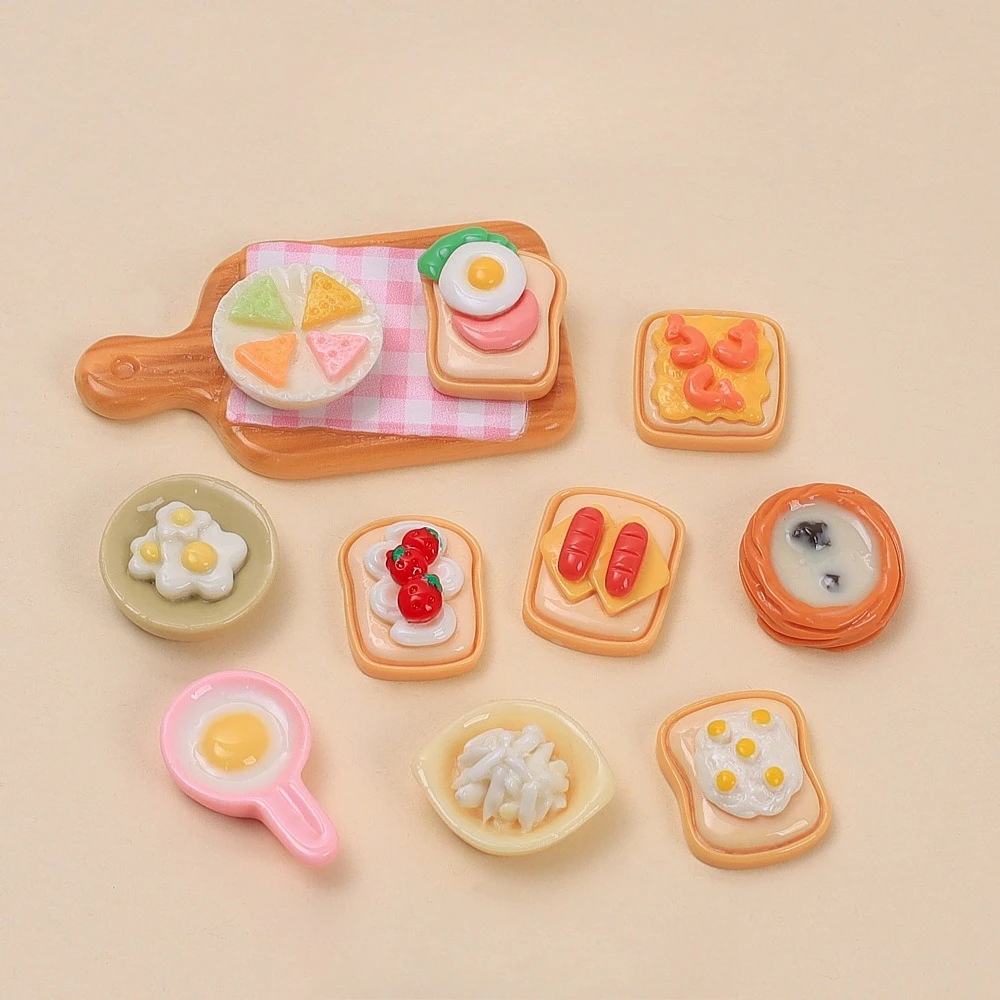 100pcs Wholesale Simulation Mini Bread Fried Egg Rice Food Play Resin DIY Jewelry Keychain Accessories Cute Dollhouse Decor