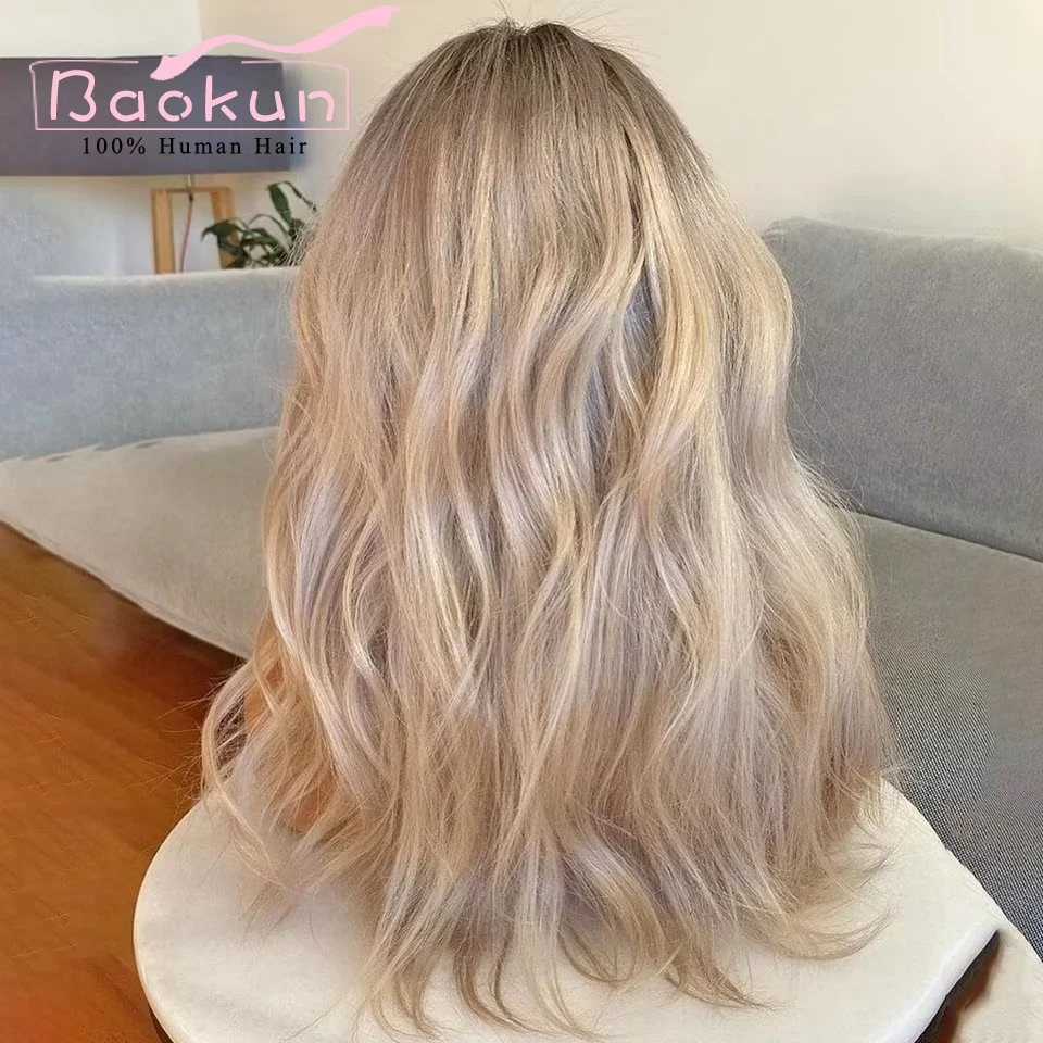 Ash Blonde HD Lace Frontal Wig para Mulheres, Perucas de Cabelo Humano, Peruca Destaque Marrom, Onda Do Corpo 360, 13x4