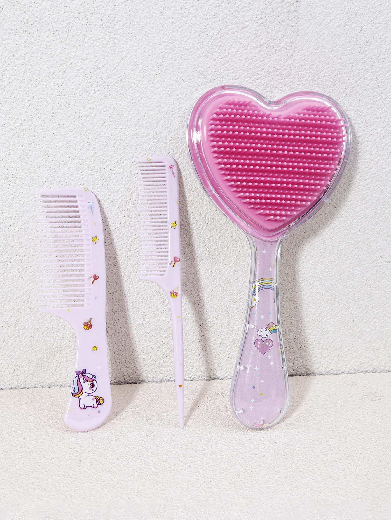3-teiliges Haarkamm-Set mit niedlichem Cartoon-Muster, Haarbürsten und 2 Kämme, sowohl für trockenes als auch nasses Haar, Geschenk, speziell für Echthaarperücken – Detail 2