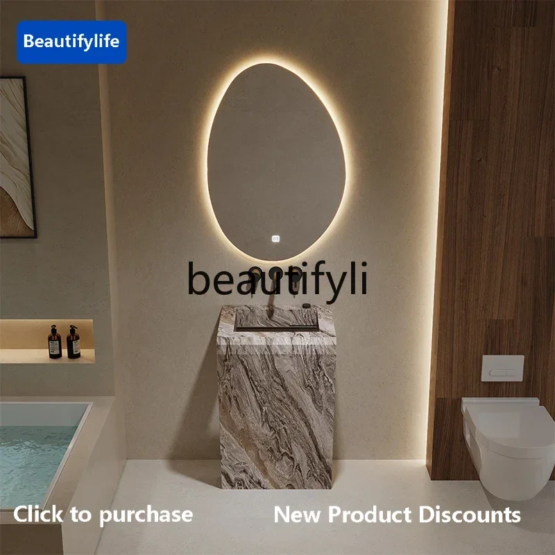 Hot sales  Villa travertine rock slab column basin glass transparent outdoor courtyard wash basin