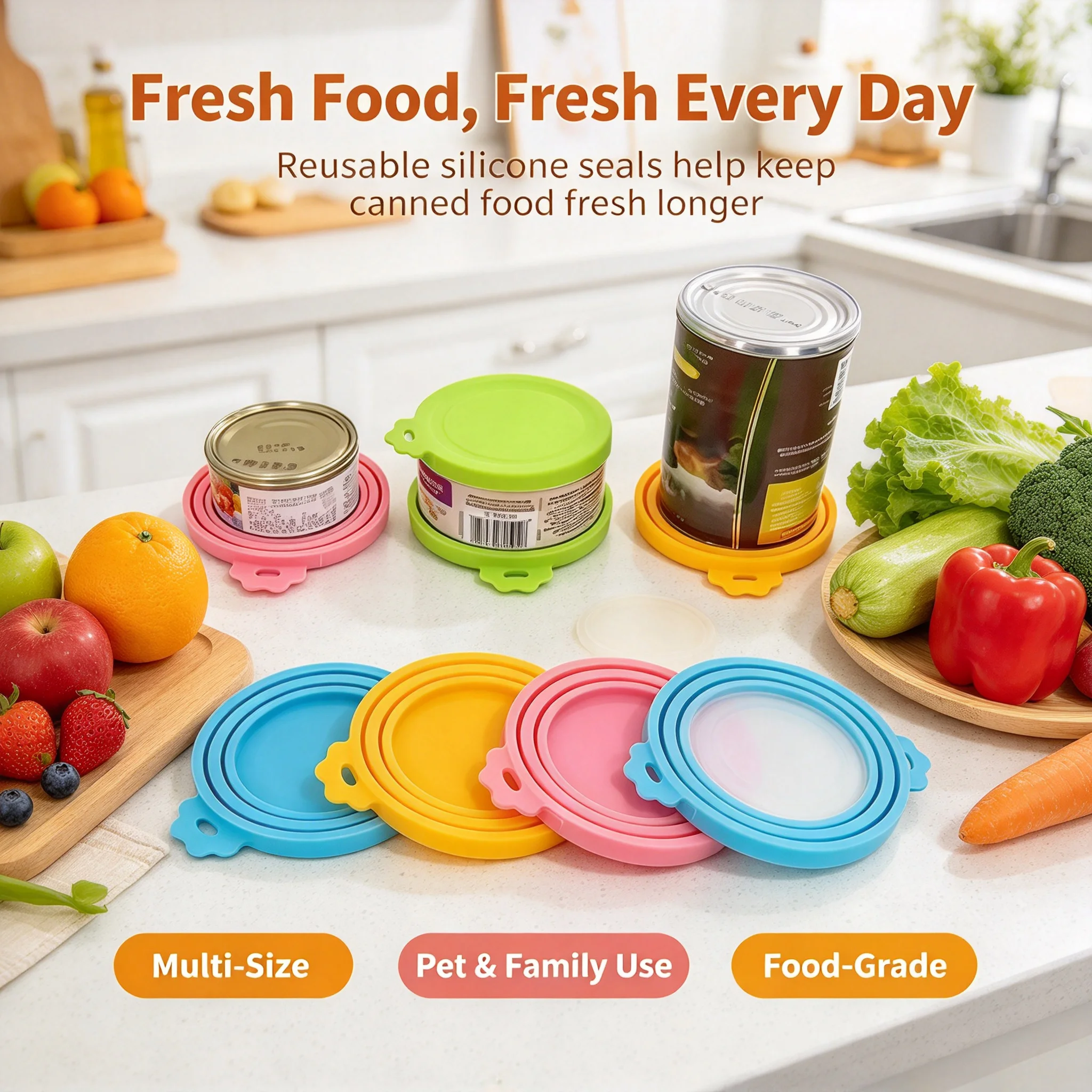 Pet can lid three in one food sealing lid, fresh-keeping and dustproof lid, pet cat and dog food silicone can lid