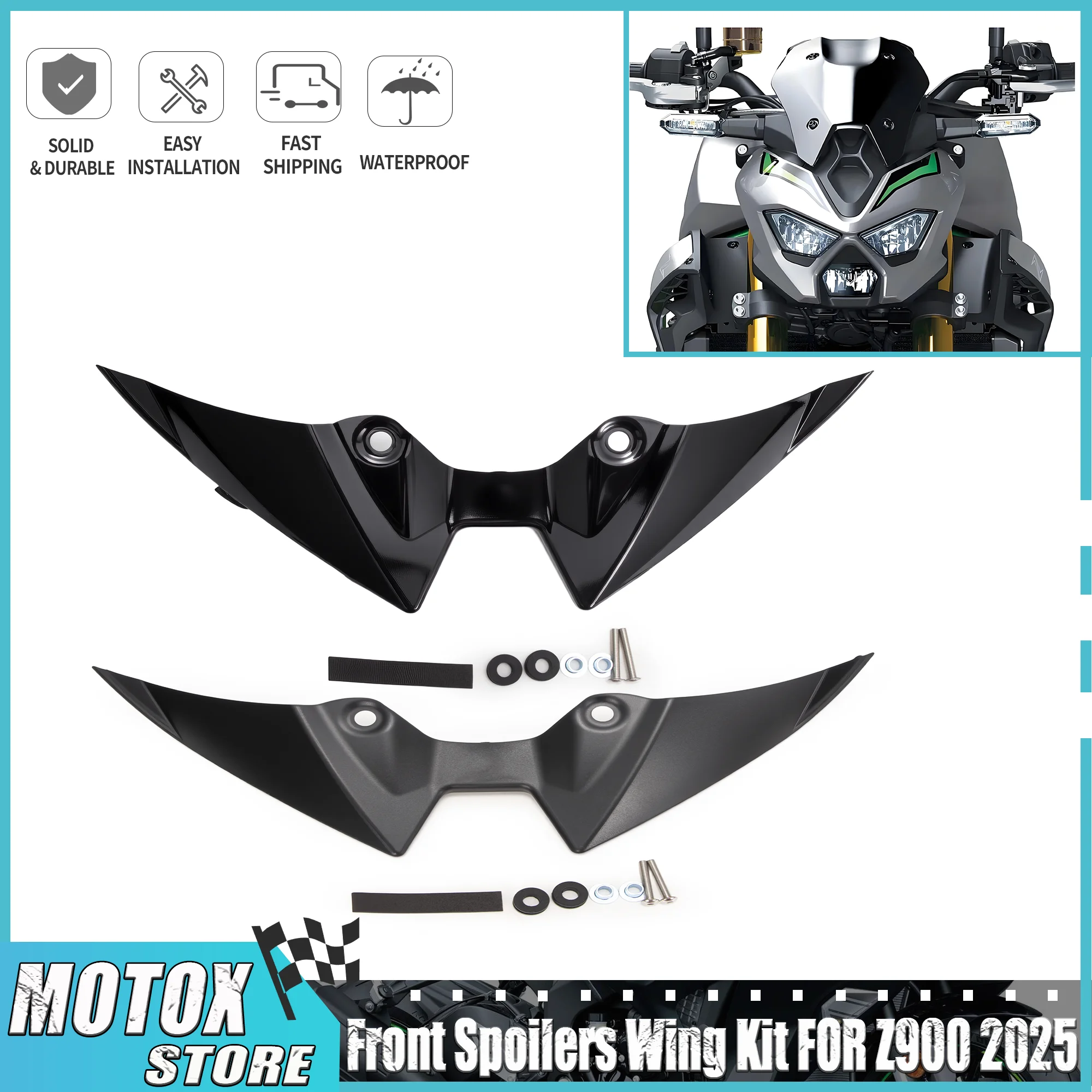 

Передние спойлеры для мотоцикла, комплект крыльев, обтекатель, подходит для KAWASAKI Z900 Z900SE Z 900 2025 года, аэродинамический обтекатель, крылышки, обновленная часть