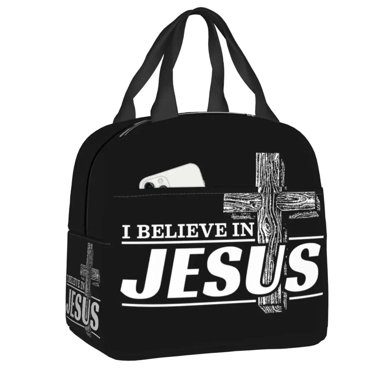 I Believe In Jesus Christ Lunch Bag Women Thermal Cooler Warm Insulated Cristianity Faith Lunch Box for Kids School Food Bags