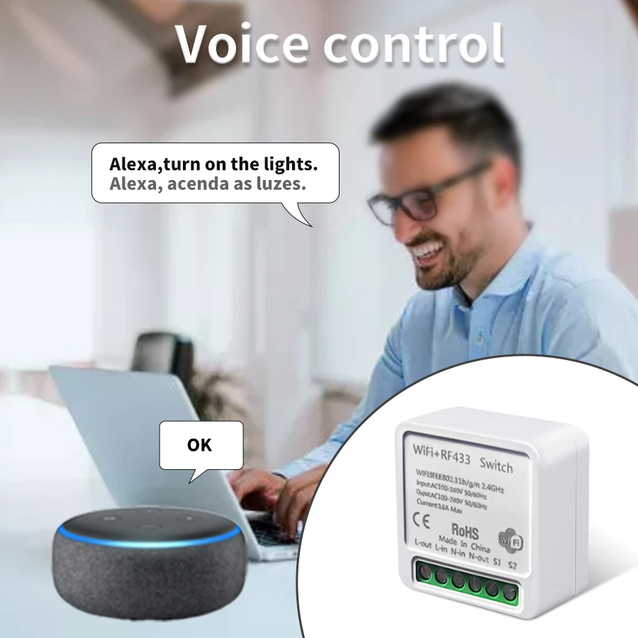 Tuya WiFi Smart Switch Module RF 433MHz Mini Relay Receiver DIY Smart Home Automation Controller Works with Alexa Google Home