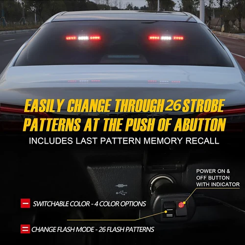 Imagen 2 del producto Barra de luz estroboscópica de emergencia 2 en 1 para consejo de tráfico, luces de tablero de parabrisas interiores de seguridad de peligro de advertencia en rojo y blanco de 17 pulgadas, 12V/24V