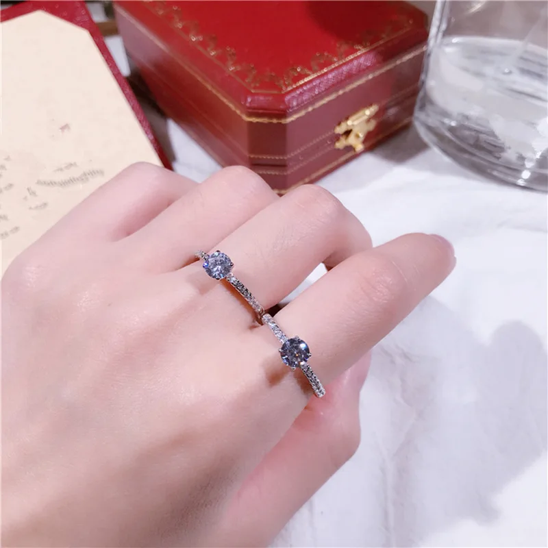 Cute Designer All Matching Sparkling Zircon Decorative Real 925 Sterling Silver Women Ring