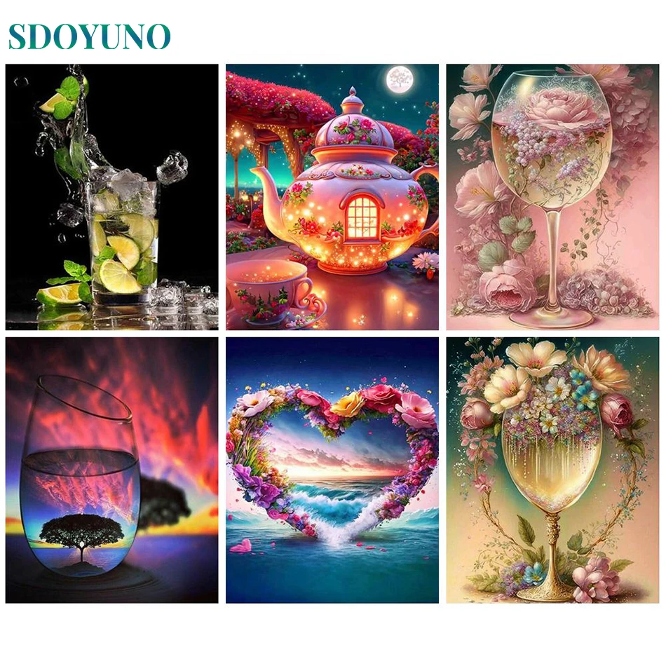 

SDOYUNO DIY Oil Paints By Number Water Cup Landscape On Canvas Acrylic Paint Coloring By Number Drawing Adults Home Decor