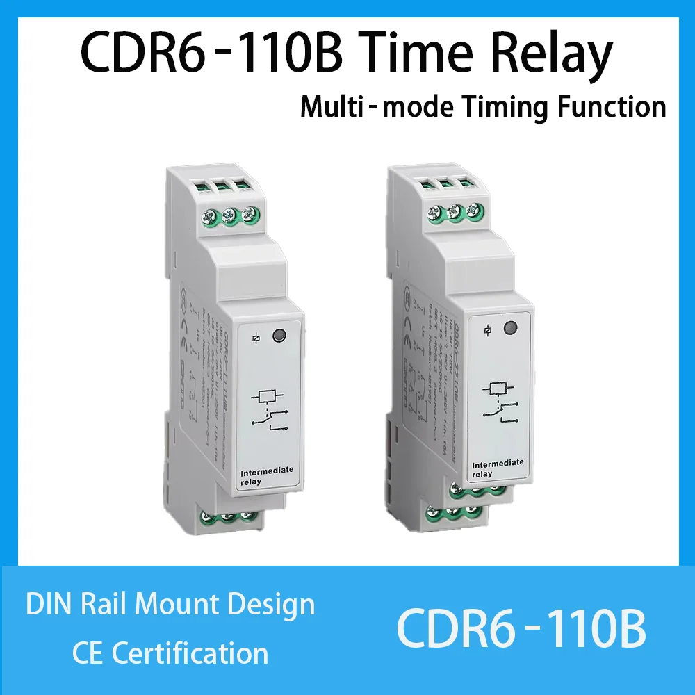 CNTD CDR6‑110B Time Relay DIN Rail Mount Multi‑mode Adjustable Time‑delay Industrial Control Timer Relay