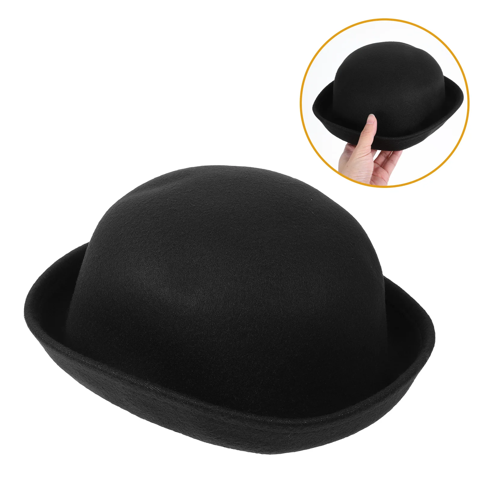 

Black Roll-Up Brim Women's Wool Dome Bowler Hat Soft Breathable Material Fashionable Spring Autumn Winter Winter Bowler