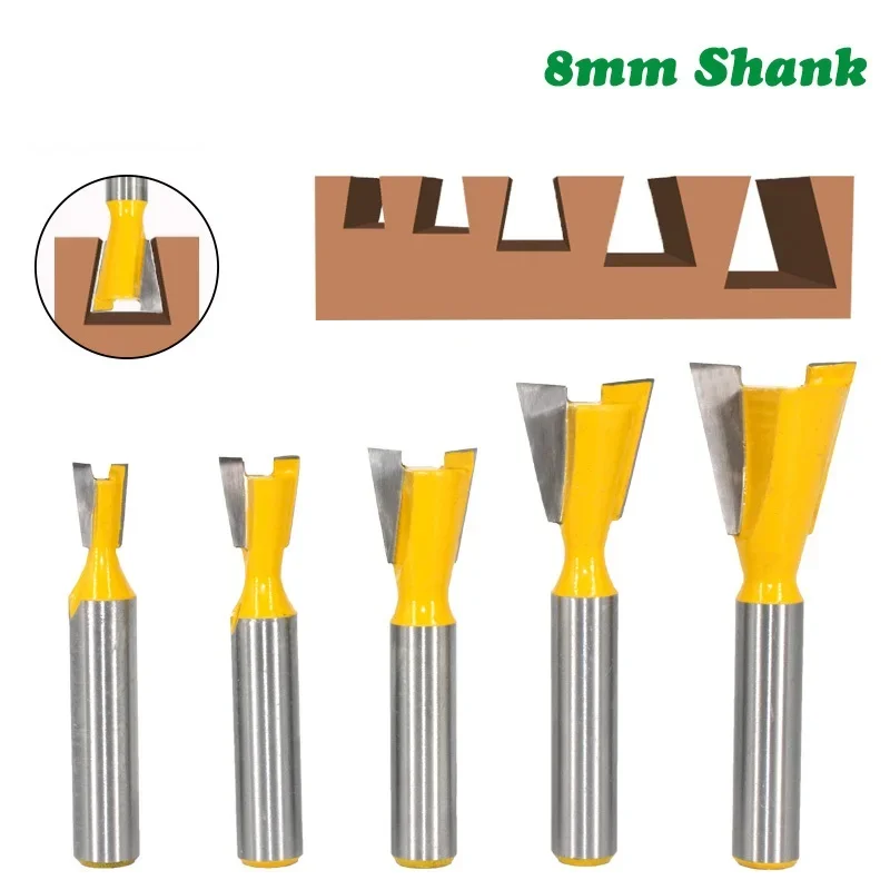 

5pcs 8mm Shank Dovetail Joint Router Bits Set 14 Degree Woodworking Engraving Bit Milling Cutter for Wood