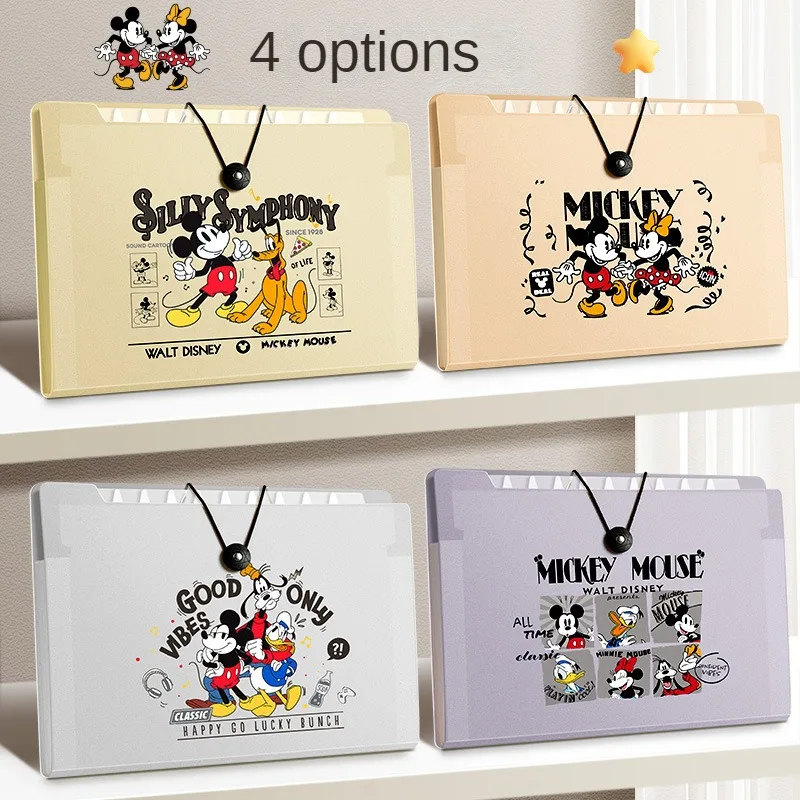 Disney Mickey Mouse A4 Multi-Layer Folder Dutton File Bag File Bag Organ Bag Large Capacity Simple Office Stationery Gifts New