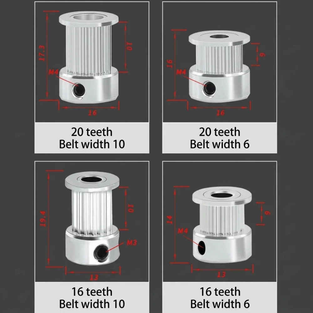 16T 20T GT2 Timing Pulley Belt Width 6/10mm Aluminum Alloy Timing Belt Gear Toothed Gear Inner Hole 5/6.35/8mm Drive Pulley