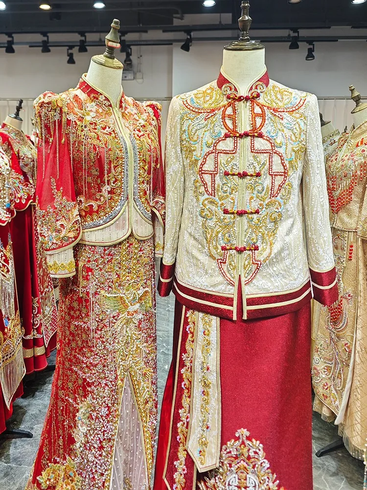 New Chinese-style fish-tail wedding dress figure-hugging dragon and phoenix gown attire for going out toasting