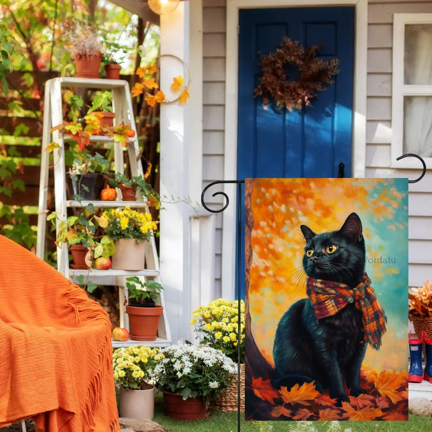 Hello Fall Black Cat Garden Flag 12x18 Vertical Double Sided Autumn Leaves Thanksgiving Holiday Outside Decorations Burlap Y UUX